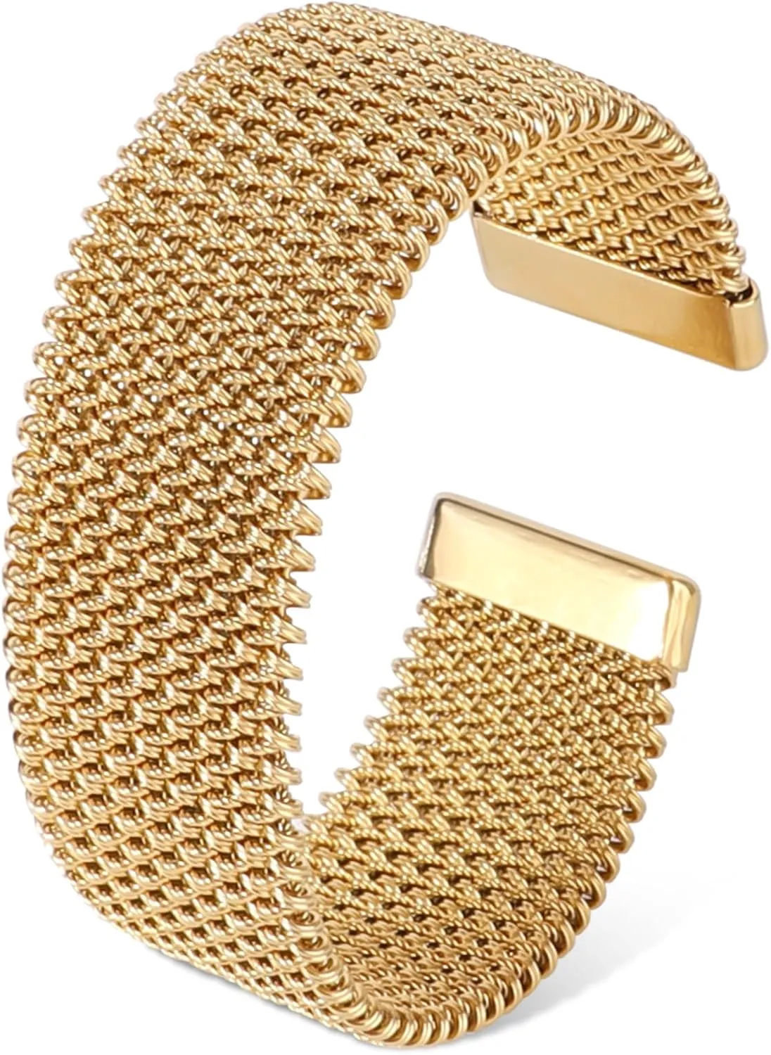 Gold Open Cuff Bangles Wide Woven, Gold Mesh Bracelet Stainless Steel Bangles Stackable Open Chunky Arm Cuff Vintage Boho Statement Wrist Jewelry for Women