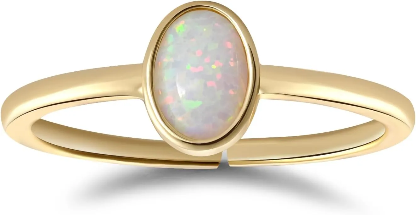 Gold Plated Adjustable Tiny Opal Ring for Women Stackable Simple Thin Gem Ring