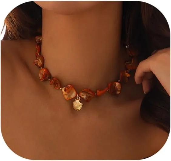 Gold Shell Pendant Choker Necklace for Women Summer Boho Irregularly Shell Clavicle Necklace Bikini Beach Shell Body Chain Jewelry for Women