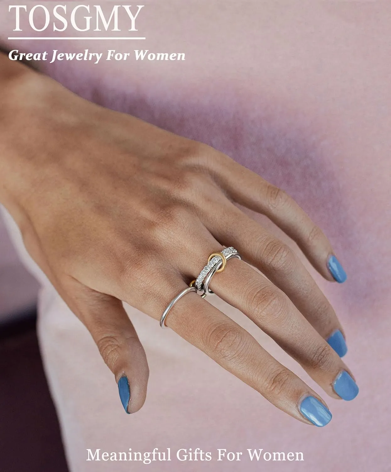 Gold Silver Rings for Women Non Tarnish 18K Gold Plated Stackable Rings Dainty Cubic Zirconia Statement Rings Wedding Band Thumb Ring Mixed Metals Stacking Rings Set Size 5-10 Jewelry Gifts