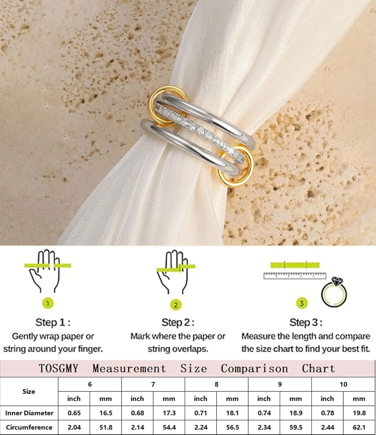 Gold Silver Rings for Women Non Tarnish 18K Gold Plated Stackable Rings Dainty Cubic Zirconia Statement Rings Wedding Band Thumb Ring Mixed Metals Stacking Rings Set Size 5-10 Jewelry Gifts