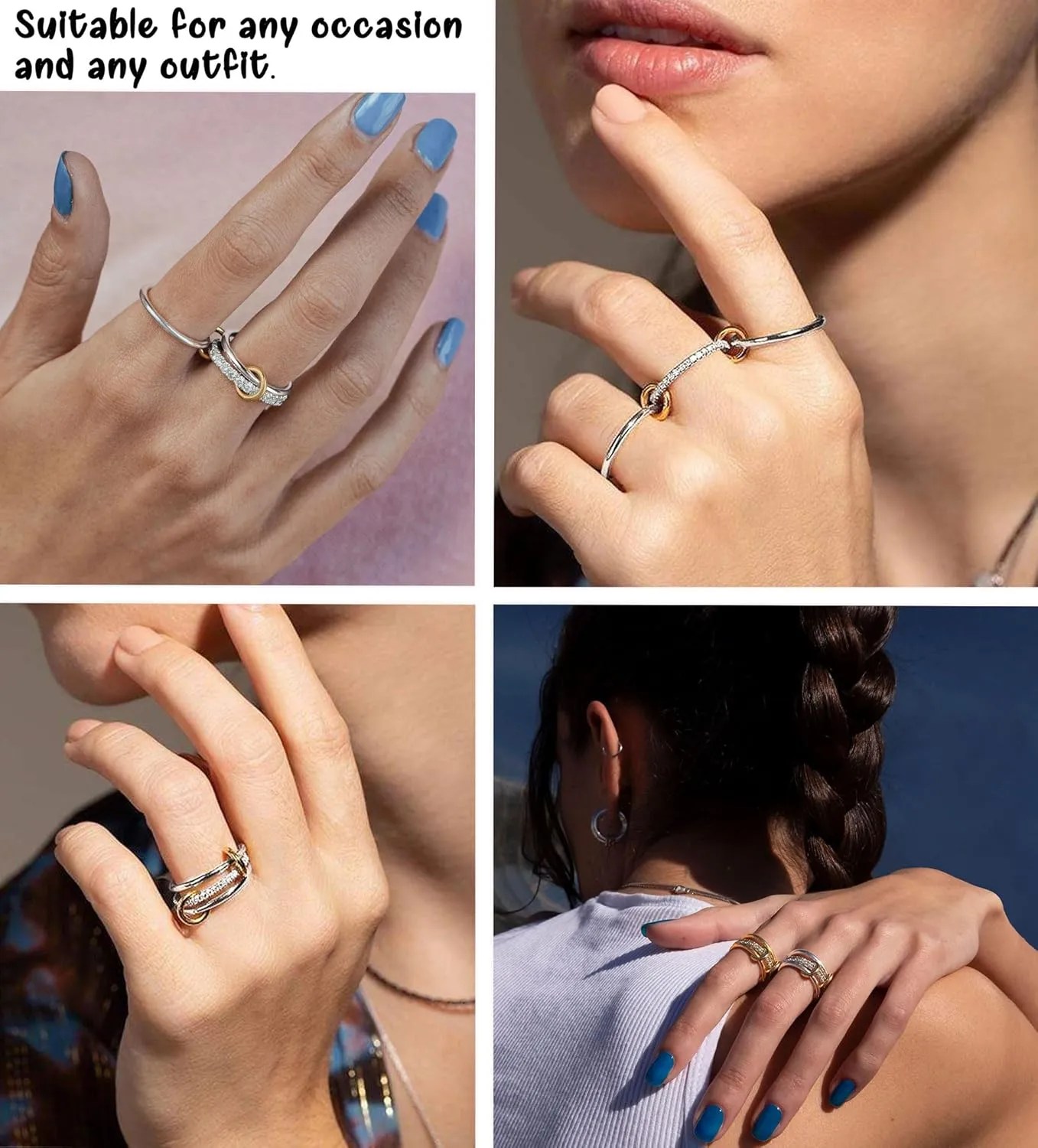 Gold Silver Rings for Women Non Tarnish 18K Gold Plated Stackable Rings Dainty Cubic Zirconia Statement Rings Wedding Band Thumb Ring Mixed Metals Stacking Rings Set Size 5-10 Jewelry Gifts