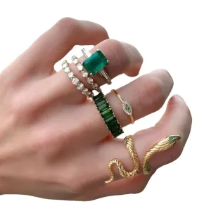 Gold Snake Rings Set for Women Vintage Snake Knuckle Stackable Rings Bohemian Crystal Heart Finger Rings Purple Rhinestone Rings Jewelry for Girls Gift Engagement Rings (Style:C)