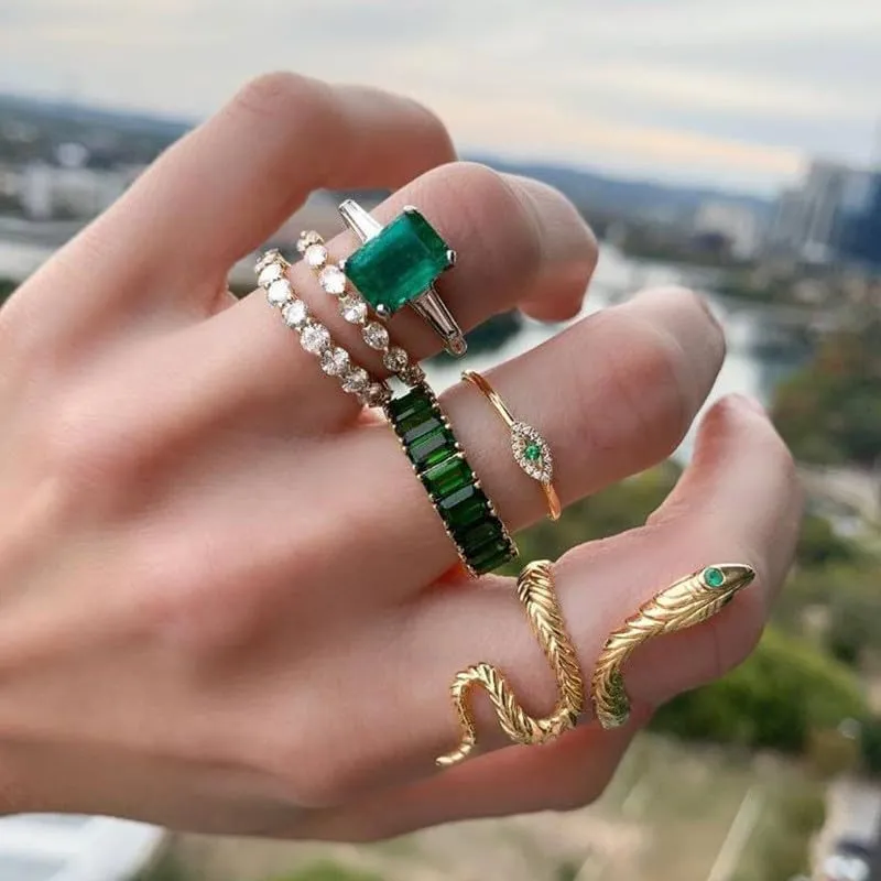 Gold Snake Rings Set for Women Vintage Snake Knuckle Stackable Rings Bohemian Crystal Heart Finger Rings Purple Rhinestone Rings Jewelry for Girls Gift Engagement Rings (Style:C)