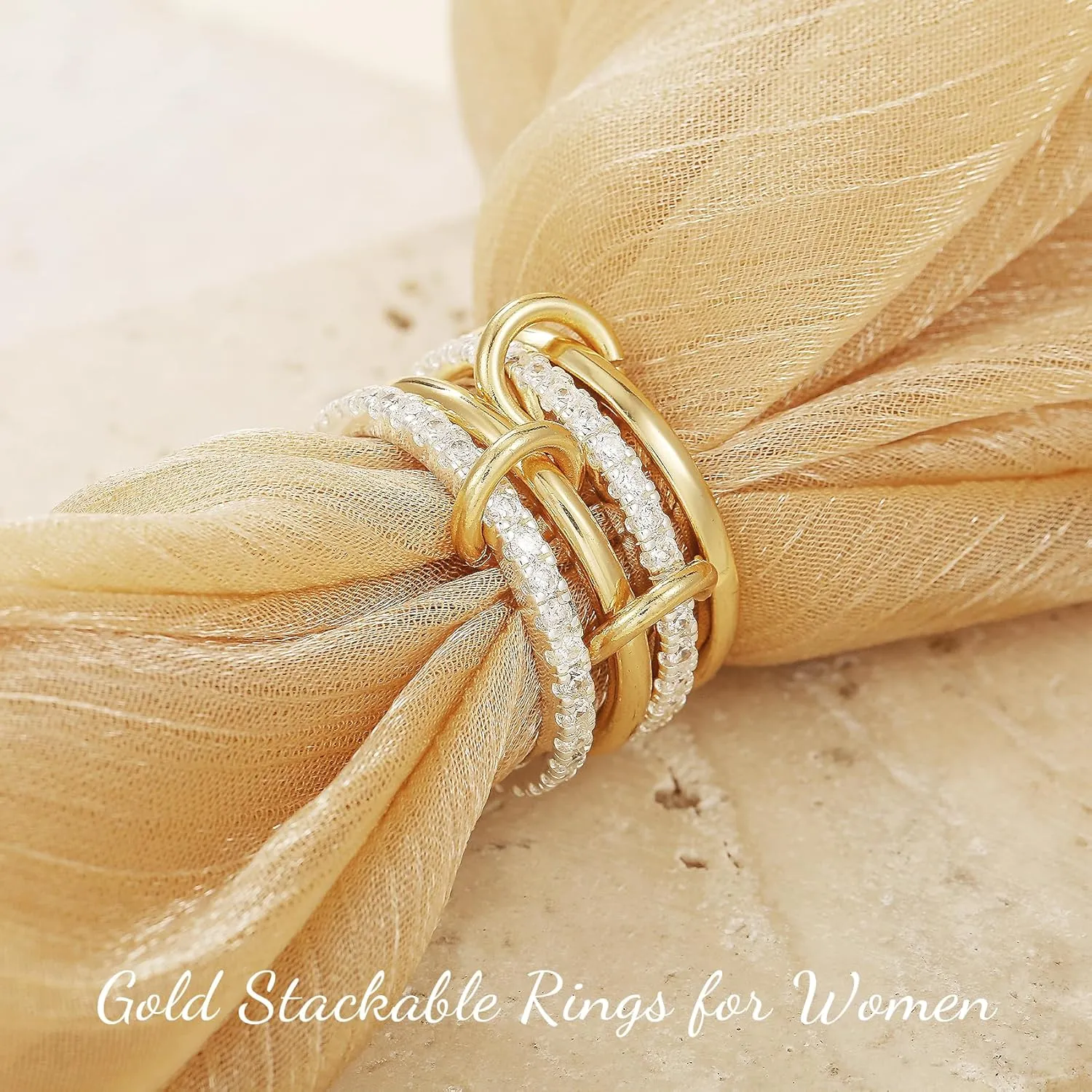 Gold Stackable Rings for Women Dainty Stackable 14K Gold Plated Cubic Zirconia Rings Non Tarnish Stackable Gold Knuckle Rings for Women Set Gifts (Size:78)
