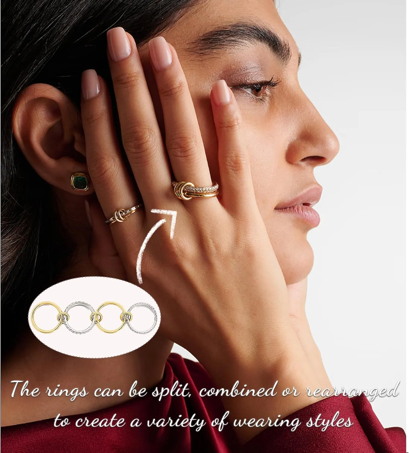 Gold Stackable Rings for Women Dainty Stackable 14K Gold Plated Cubic Zirconia Rings Non Tarnish Stackable Gold Knuckle Rings for Women Set Gifts (Size:78)