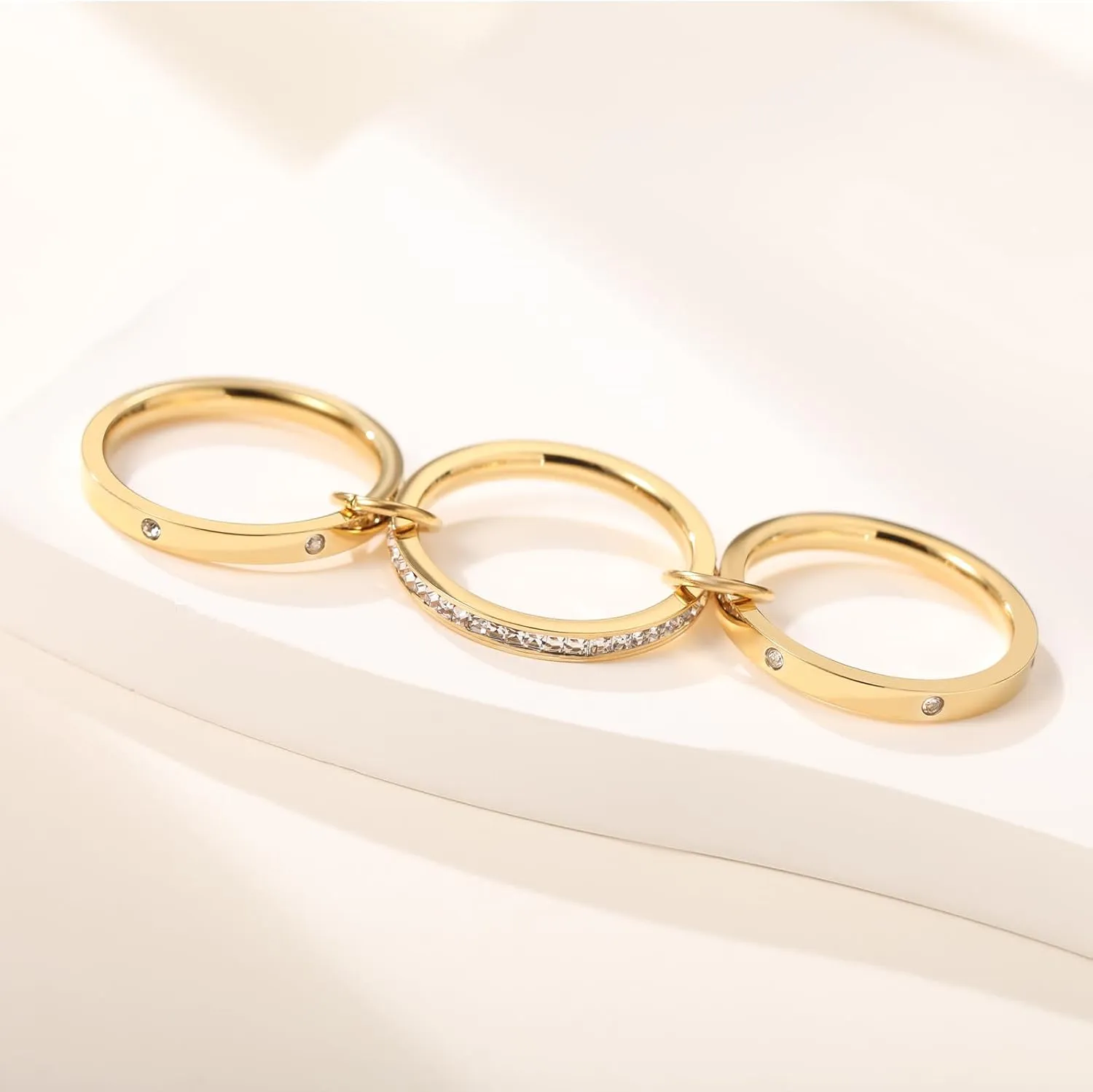 Gold Stackable Rings for Women Non Tarnish, 18k Gold Plated Fashion Rings For Women, Gold Multi Ring Cubic Zirconia Rings Set