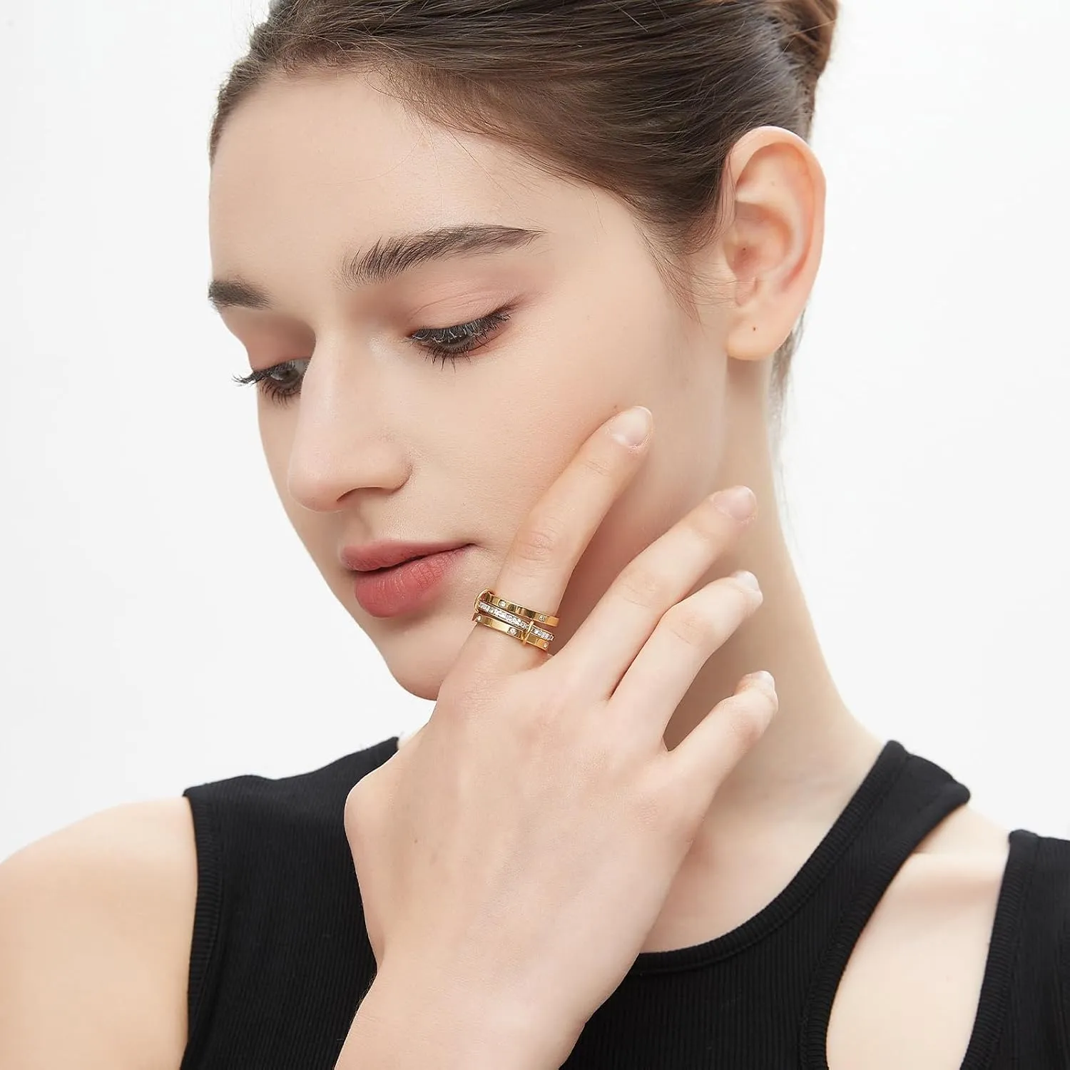 Gold Stackable Rings for Women Non Tarnish, 18k Gold Plated Fashion Rings For Women, Gold Multi Ring Cubic Zirconia Rings Set