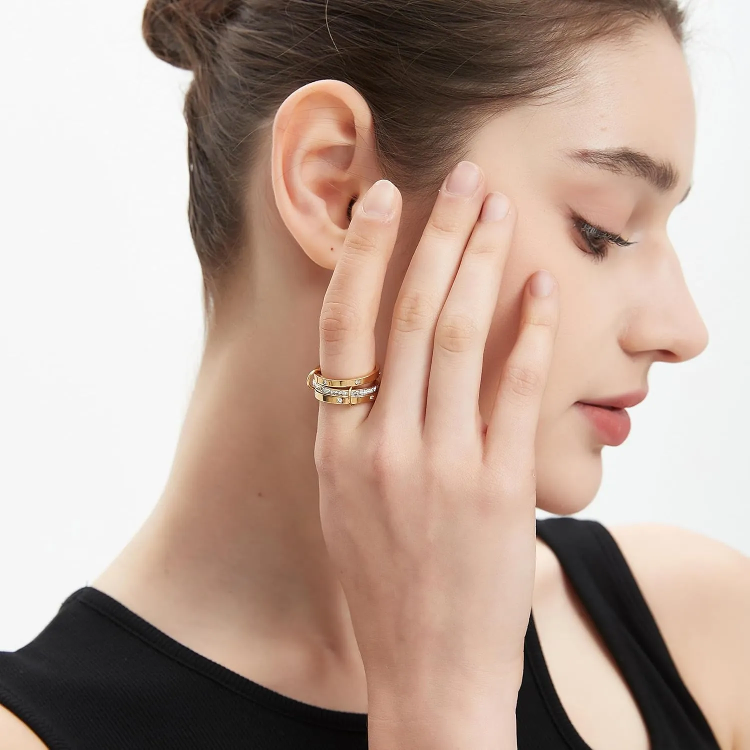 Gold Stackable Rings for Women Non Tarnish, 18k Gold Plated Fashion Rings For Women, Gold Multi Ring Cubic Zirconia Rings Set