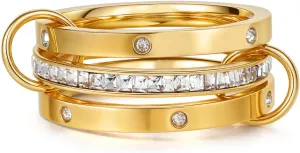 Gold Stackable Rings for Women Non Tarnish, 18k Gold Plated Fashion Rings For Women, Gold Multi Ring Cubic Zirconia Rings Set