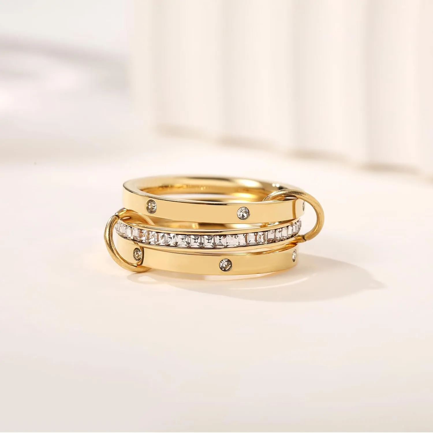 Gold Stackable Rings for Women Non Tarnish, 18k Gold Plated Fashion Rings For Women, Gold Multi Ring Cubic Zirconia Rings Set