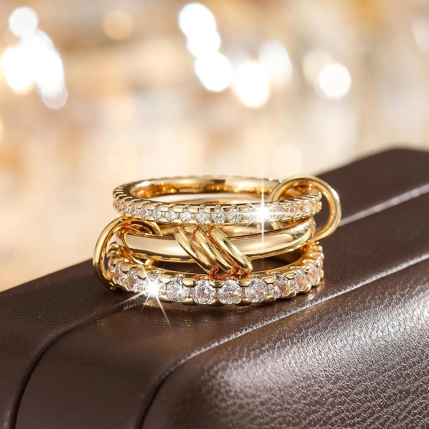 Gold Stackable Rings for Women Non Tarnish, Dainty Stackable 18k Gold Plated CZ Cubic Zirconia Rings, Gold Knuckle Women Rings Set