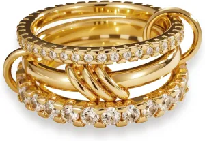 Gold Stackable Rings for Women Non Tarnish, Dainty Stackable 18k Gold Plated CZ Cubic Zirconia Rings, Gold Knuckle Women Rings Set