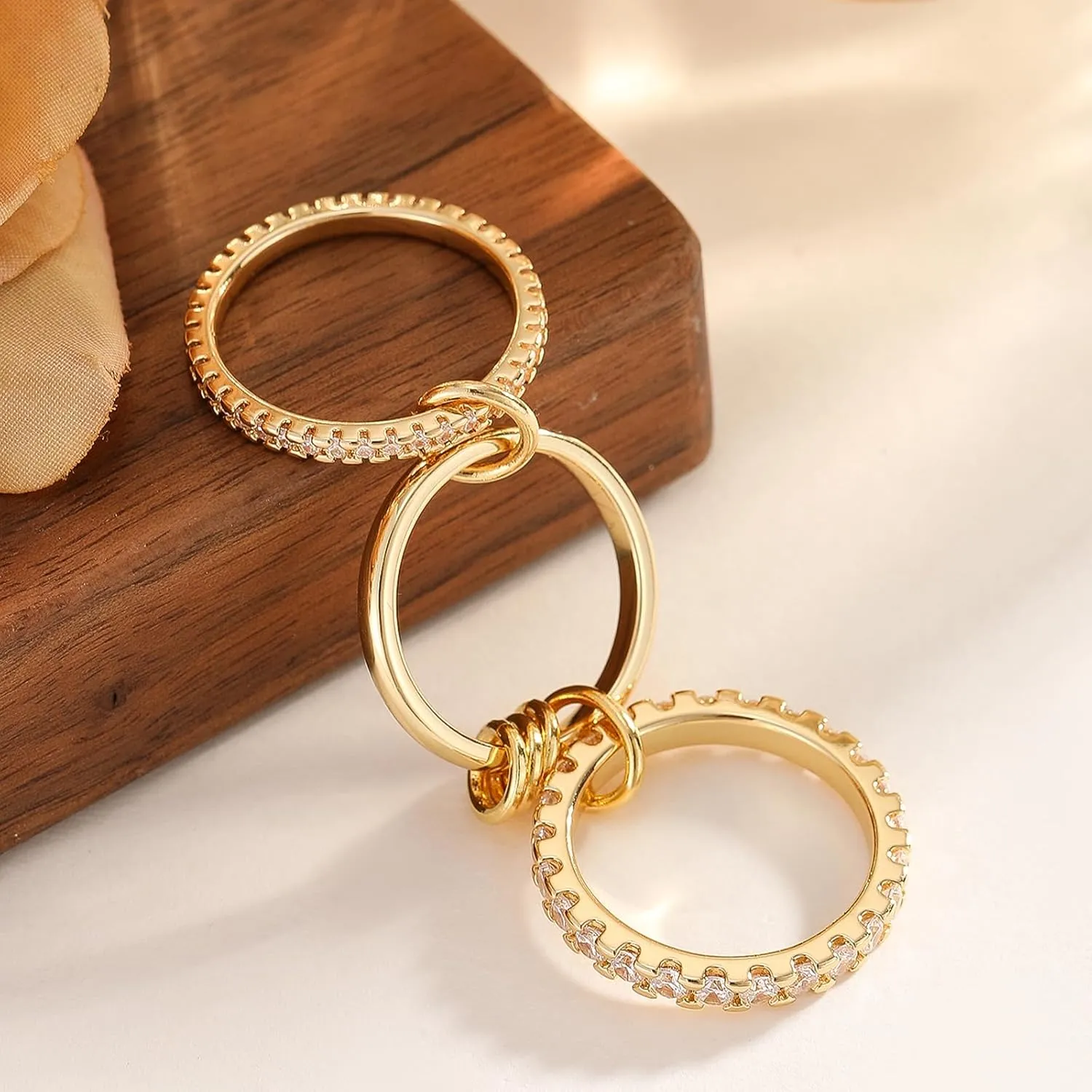 Gold Stackable Rings for Women Non Tarnish, Dainty Stackable 18k Gold Plated CZ Cubic Zirconia Rings, Gold Knuckle Women Rings Set
