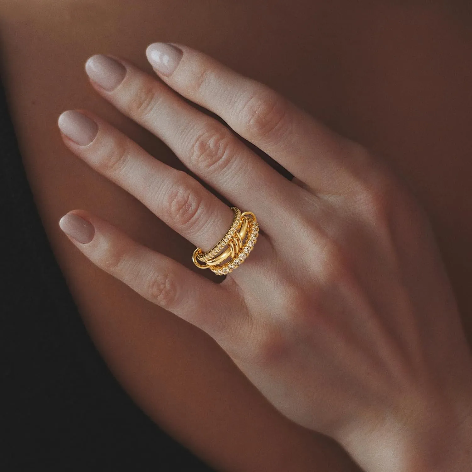 Gold Stackable Rings for Women Non Tarnish, Dainty Stackable 18k Gold Plated CZ Cubic Zirconia Rings, Gold Knuckle Women Rings Set