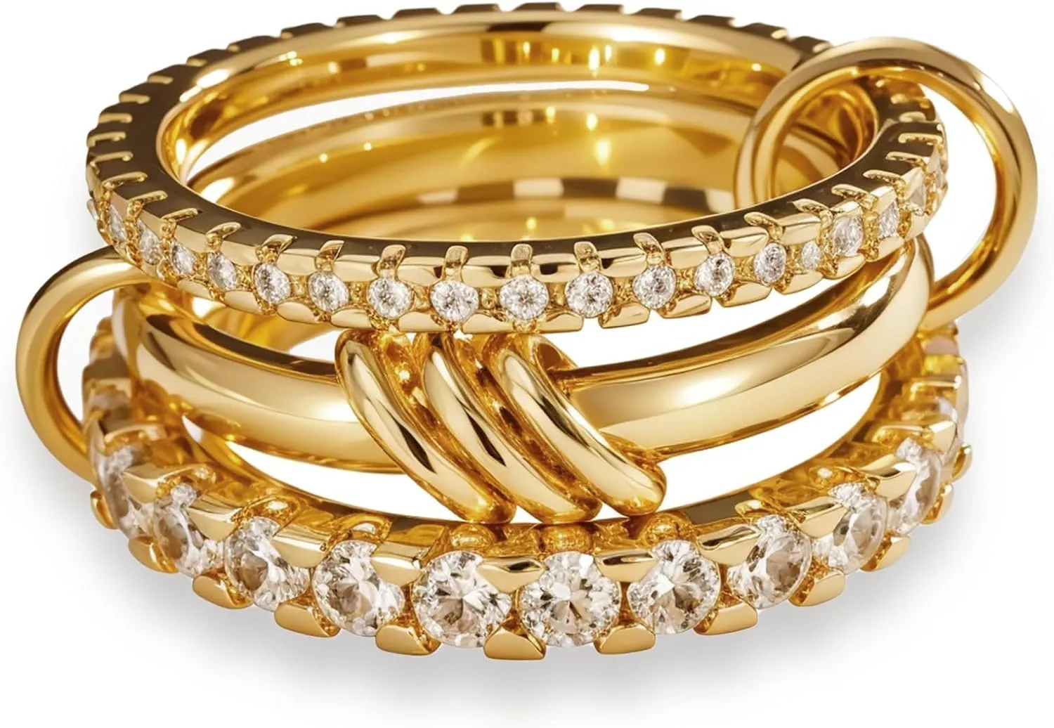 Gold Stackable Rings for Women Non Tarnish, Dainty Stackable 18k Gold Plated CZ Cubic Zirconia Rings, Gold Knuckle Women Rings Set