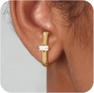 Gold Stud Earrings for Women, Dainty Cubic Zirconia Earrings Studs 14K Gold Ear Stud Minimalist Suspender Lightweight Jewelry for Women Trendy Gold Gifts