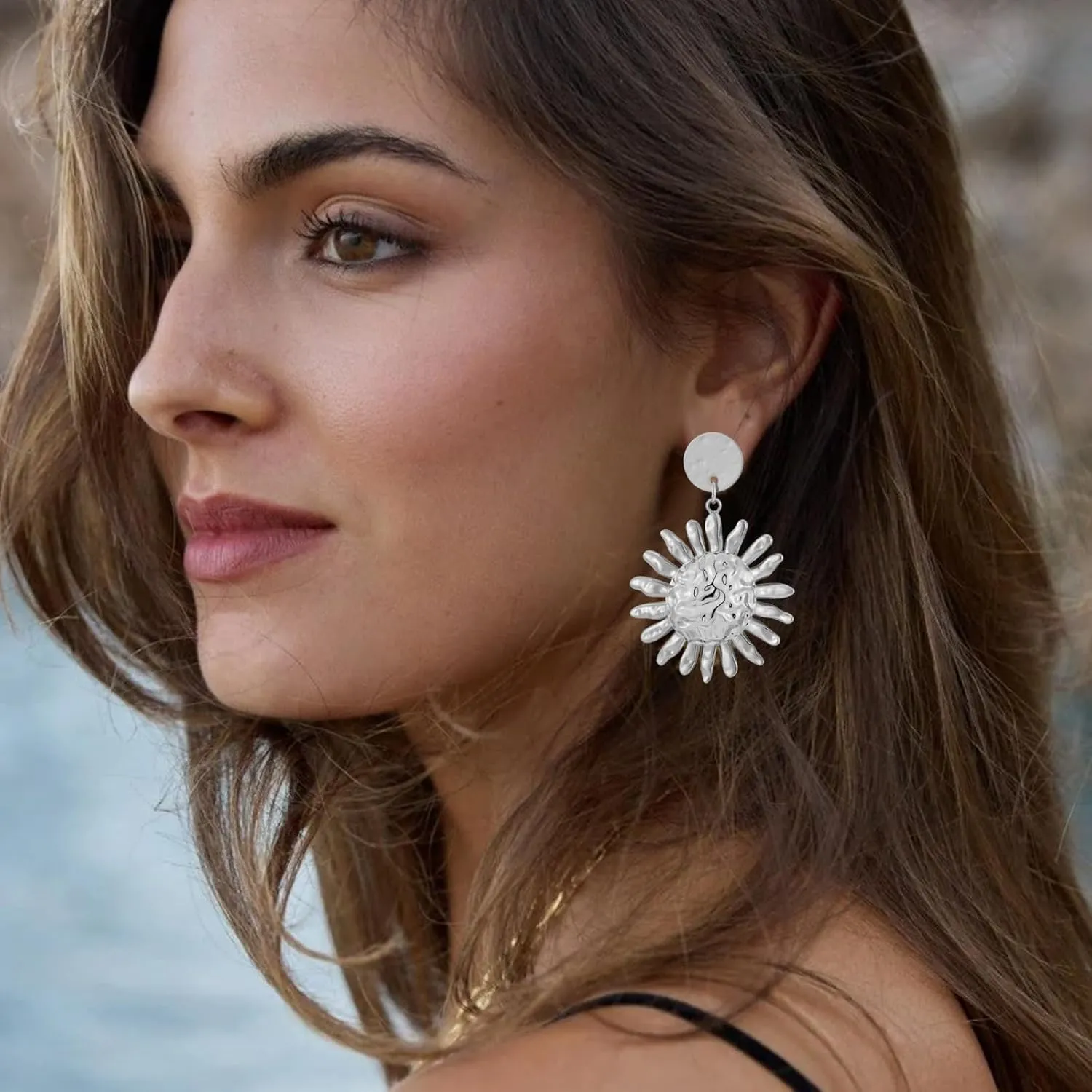 Gold Sun Dangle Earrings for Women Large Formal Earrings Vintage Boho Statement Earrings Jewelry