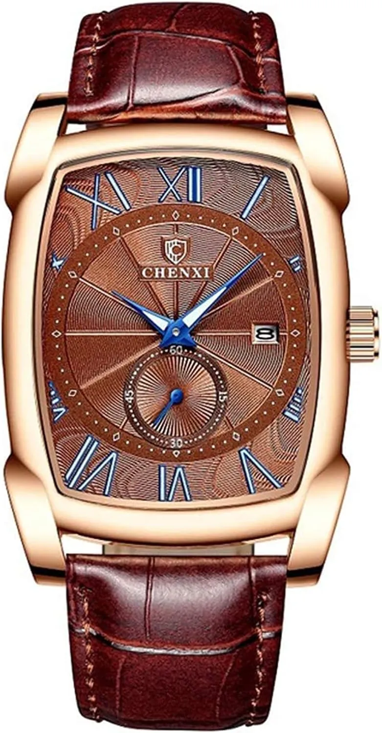 Gosasa Classic Retro Men Watch Men Vintage Watch Leather Strap Business Luminous Waterproof Square Quartz Wristwatch Male Calendar Roman Numerals