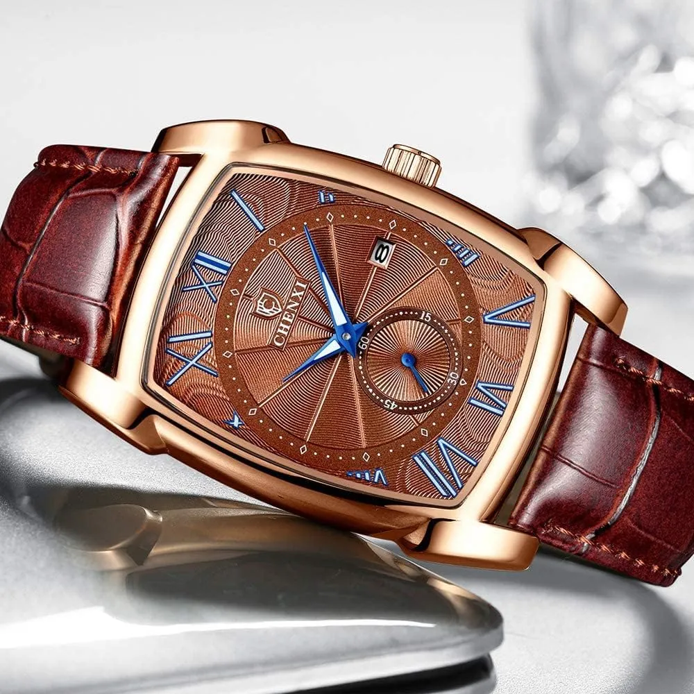 Gosasa Classic Retro Men Watch Men Vintage Watch Leather Strap Business Luminous Waterproof Square Quartz Wristwatch Male Calendar Roman Numerals
