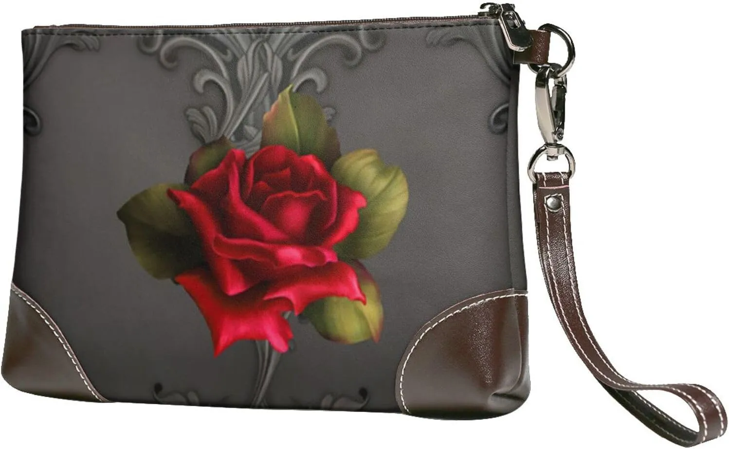 Gothic Glamour Red Rose Women Leather Clutch Bag Wristlet Handbags Purses Evening Bag Clutch Purse