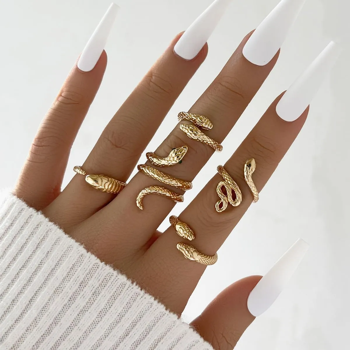 Gothic Snake Rings Set - Silver & Gold Statement Stacking Rings for Women - Adjustable Punk & Halloween Occasion