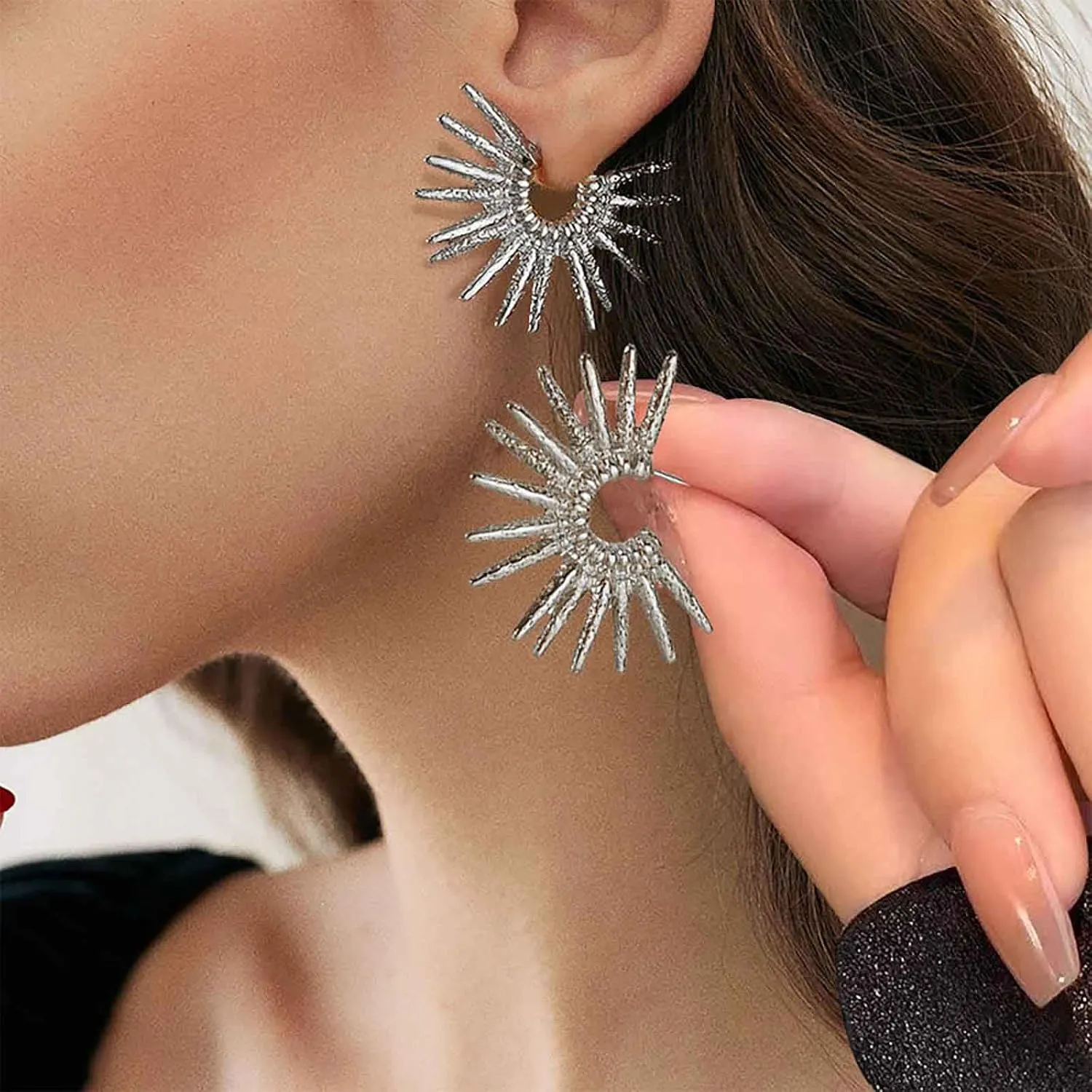 Gothic Spike Hoop Earrings Gold Sun Earrings Sunburst Hoop Earrings Spikes Rivets Earrings Hammered Sunburst Earrings Sunshine Hoop Stud Earrings Jewelry for Women