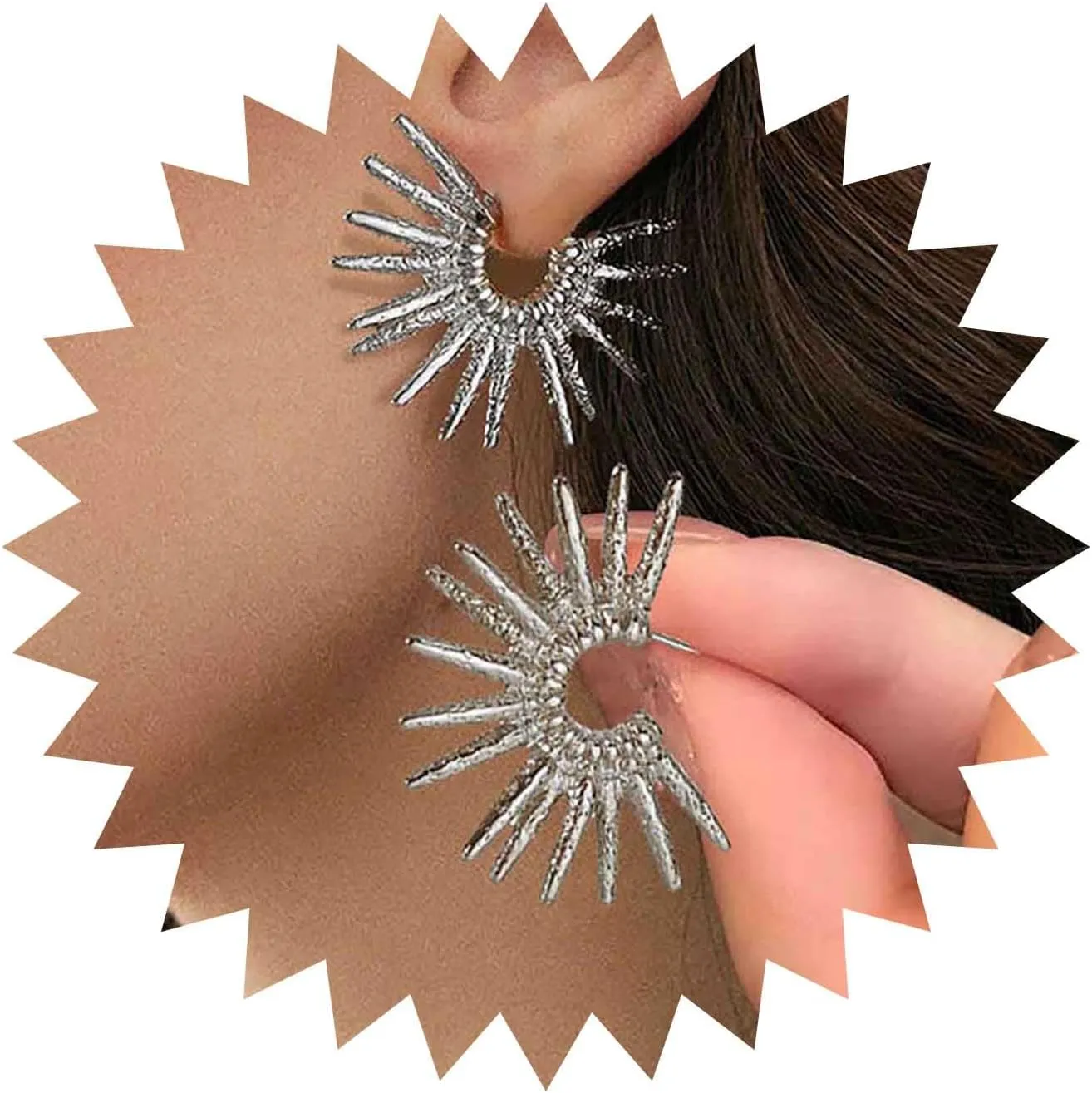 Gothic Spike Hoop Earrings Gold Sun Earrings Sunburst Hoop Earrings Spikes Rivets Earrings Hammered Sunburst Earrings Sunshine Hoop Stud Earrings Jewelry for Women