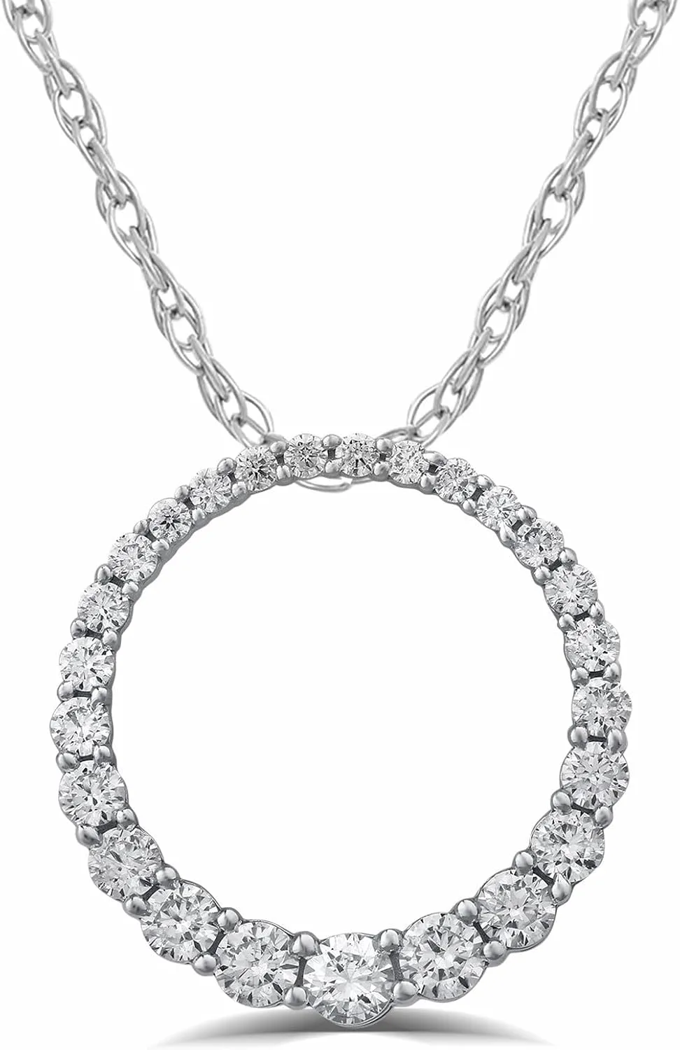 Graduating Circle Diamond Necklace for Women | 1-2 Ct. Tw. Lab Grown Diamond Pendant Necklace | White Rhodium Plated 925 Sterling Silver Circle of Love Necklace | Ideal Gift for Her