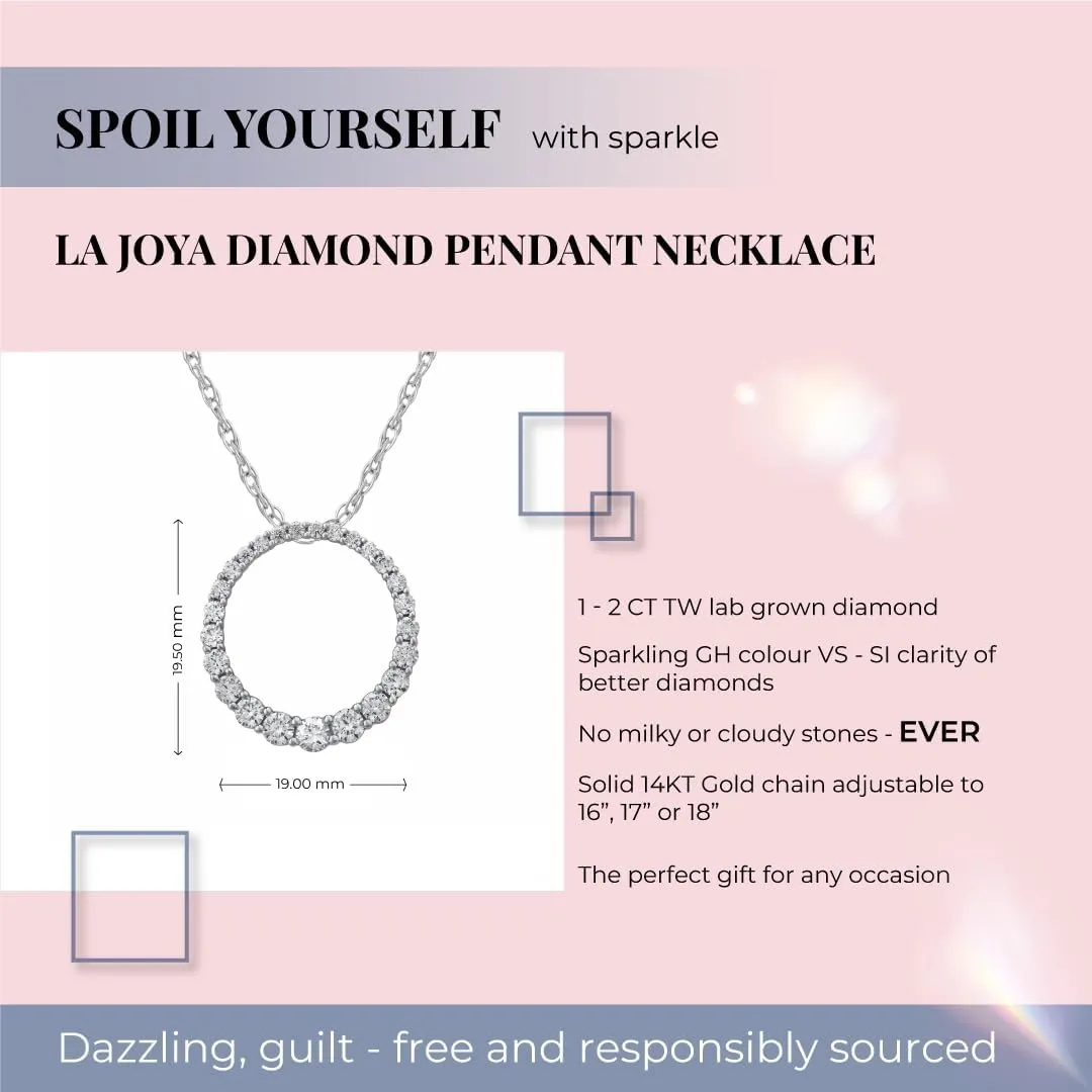 Graduating Circle Diamond Necklace for Women | 1-2 Ct. Tw. Lab Grown Diamond Pendant Necklace | White Rhodium Plated 925 Sterling Silver Circle of Love Necklace | Ideal Gift for Her