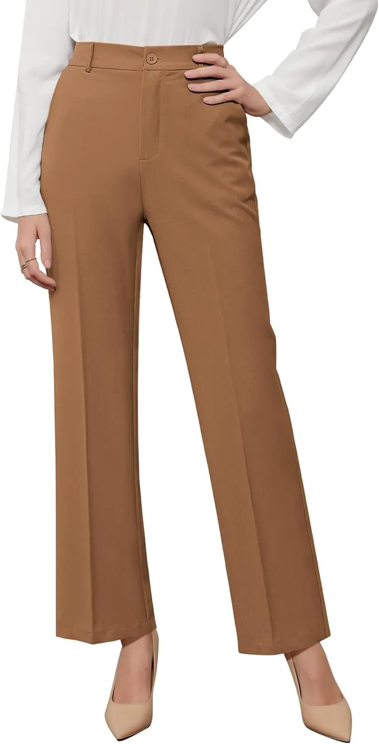 GRAPENT Pants for Women Work High Waisted Dress Pants Business Casual Relaxed Fit Straight Leg Elastic Waist Trousers