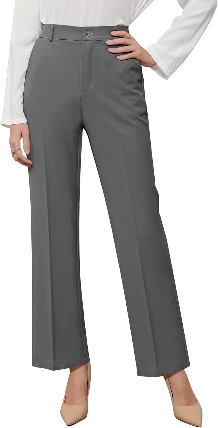 GRAPENT Pants for Women Work High Waisted Dress Pants Business Casual Relaxed Fit Straight Leg Elastic Waist Trousers