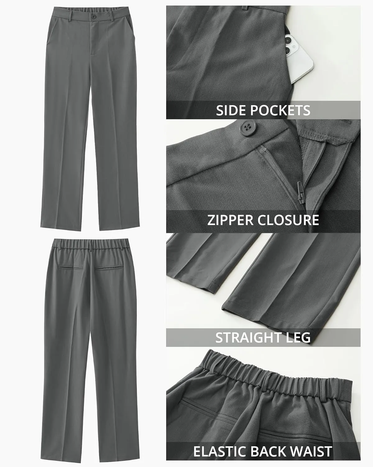 GRAPENT Pants for Women Work High Waisted Dress Pants Business Casual Relaxed Fit Straight Leg Elastic Waist Trousers
