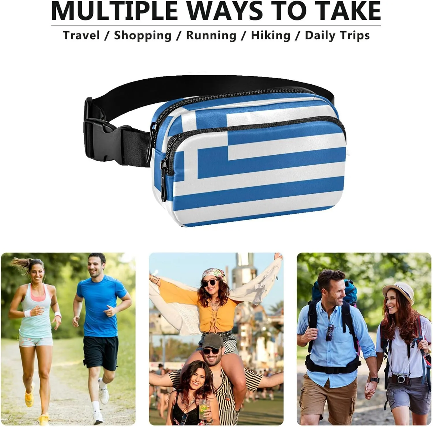 Greece Flag Fanny Packs for Women Waterproof Hip Pouch Belt Bag Trendy Crossbody Waist Bag