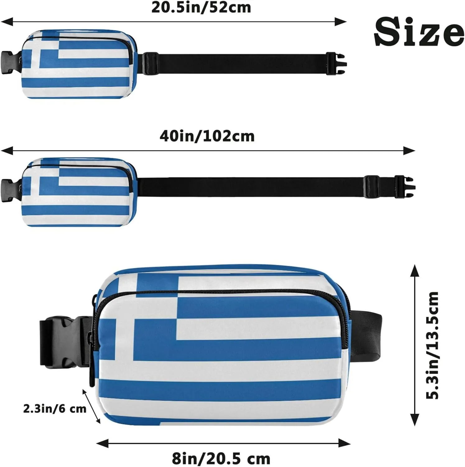 Greece Flag Fanny Packs for Women Waterproof Hip Pouch Belt Bag Trendy Crossbody Waist Bag