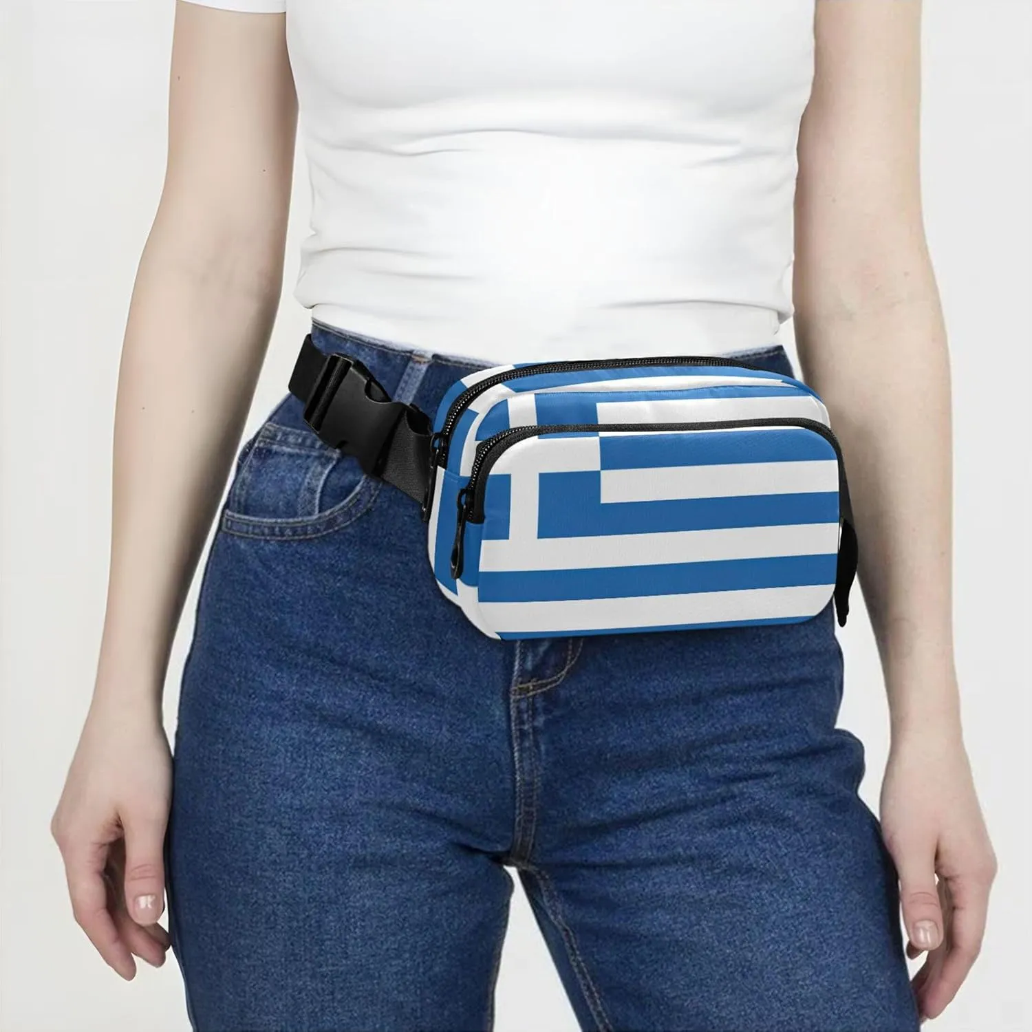 Greece Flag Fanny Packs for Women Waterproof Hip Pouch Belt Bag Trendy Crossbody Waist Bag
