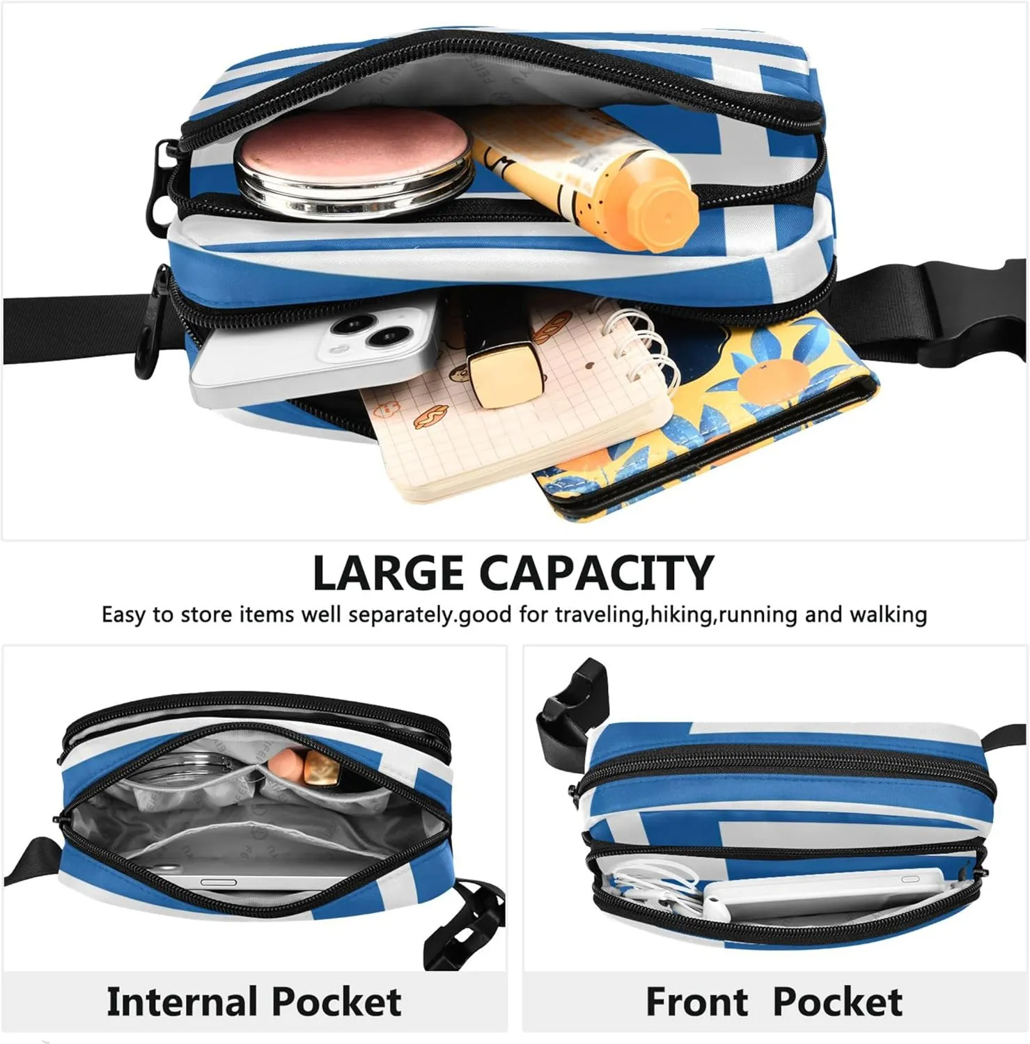 Greece Flag Fanny Packs for Women Waterproof Hip Pouch Belt Bag Trendy Crossbody Waist Bag