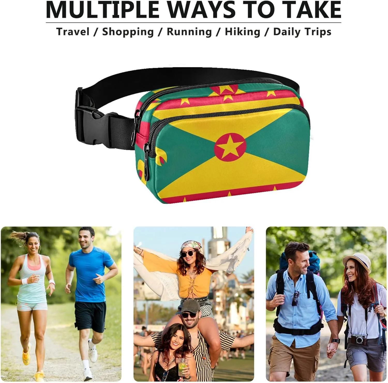 Grenadian Flag Patriotic Symbol Fanny Pack for Women Waterproof Hip Bag Belt Pouch Cute Crossbody Waist Pack