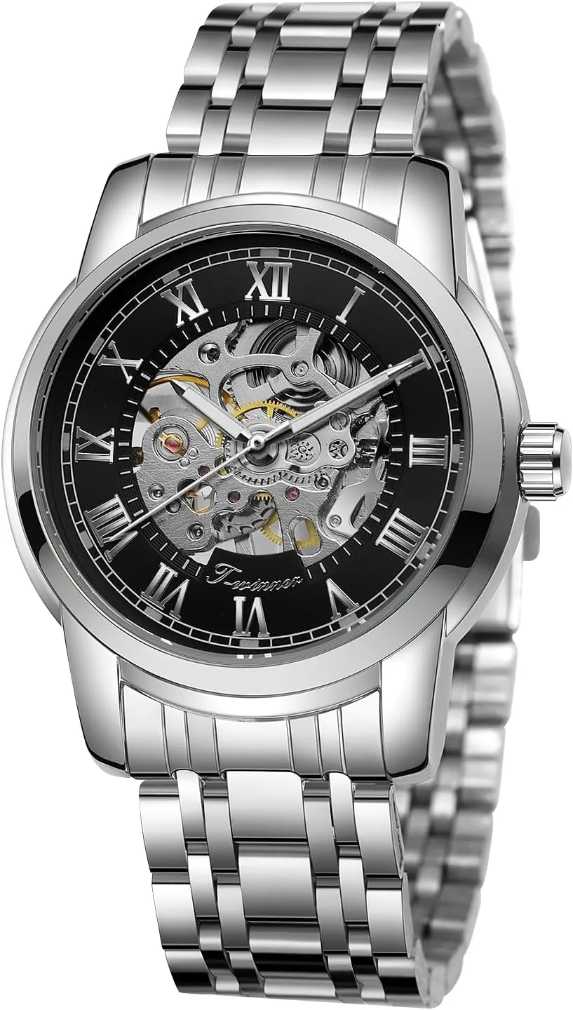 Gute Mens Watches, Mechanical Skeleton Watches for Men with Luxury Big Face Waterproof Mens Wristwatch Analog Dress Stainless Steel Man Watch