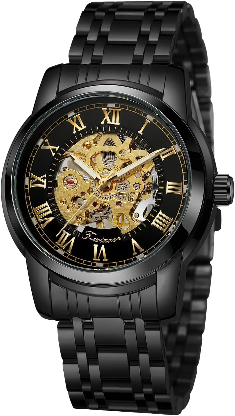 Gute Mens Watches, Mechanical Skeleton Watches for Men with Luxury Big Face Waterproof Mens Wristwatch Analog Dress Stainless Steel Man Watch