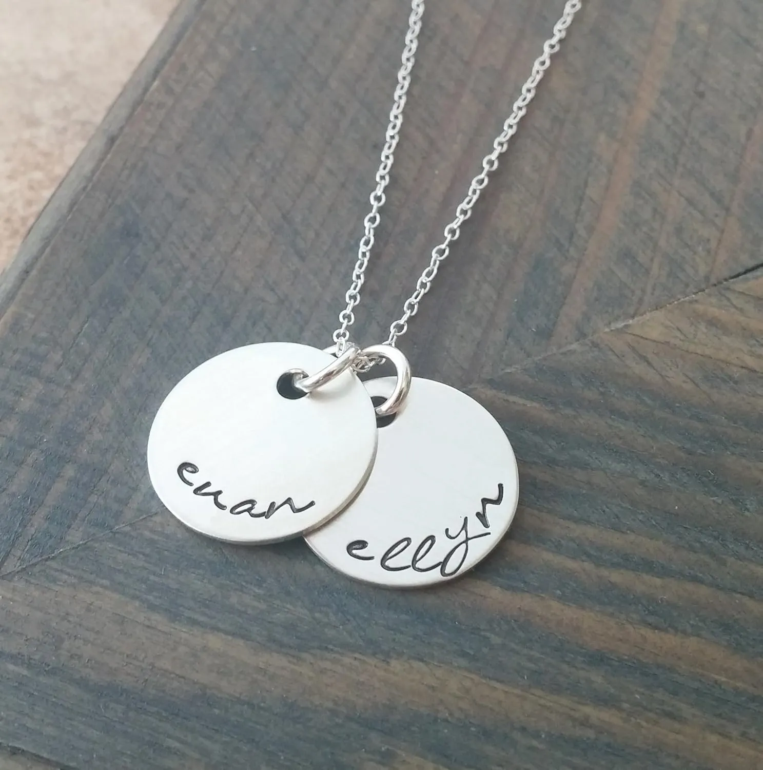 Hand Stamped Jewelry // Personalized Necklace // Necklace with Kids Names // Sterling Silver Disc Necklace