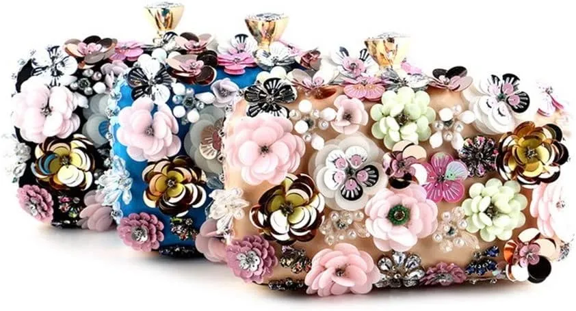 Handbags Women Flower Clutch Evening Bags Wedding Purses Bridal Handbags Party Dinner Bag Rhinestones(E)