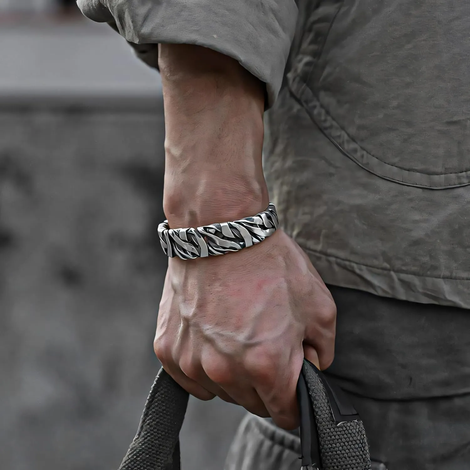 Handmade 925 Sterling Silver Bangle Bracelet For Men Women Wide Chunky Bangle Bracelet Irregular Cuff Bracelet Open Vintage Statement Cuff Bangle Bracelet Gift For Father's Day & Birthday