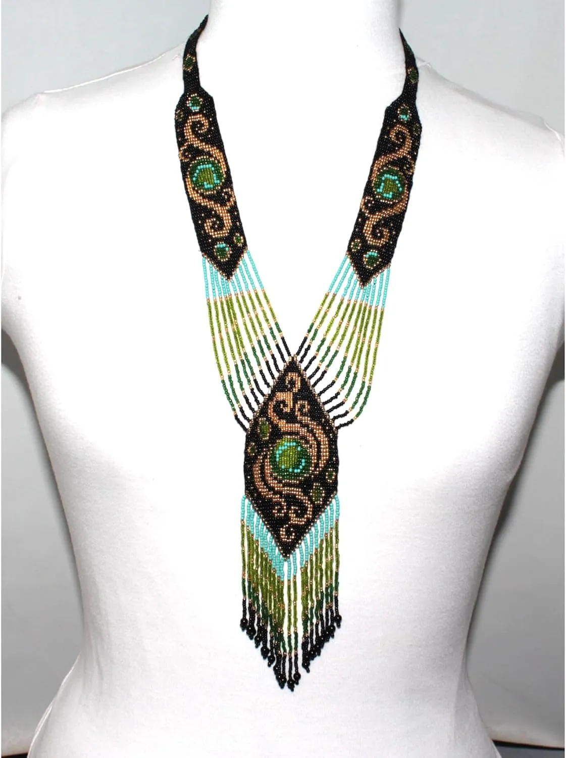 Handmade Beaded Indian Necklace,Inspired by Native American Style Long Necklace Earrings Set,One of a Kind beaded Necklace for Women,Perfect for Occasions, Gifts