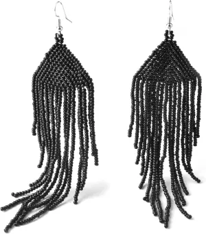 Handmade Beaded Tassel Earrings - Boho Drop Fringe Earrings for Women, Native American Indian Earrings