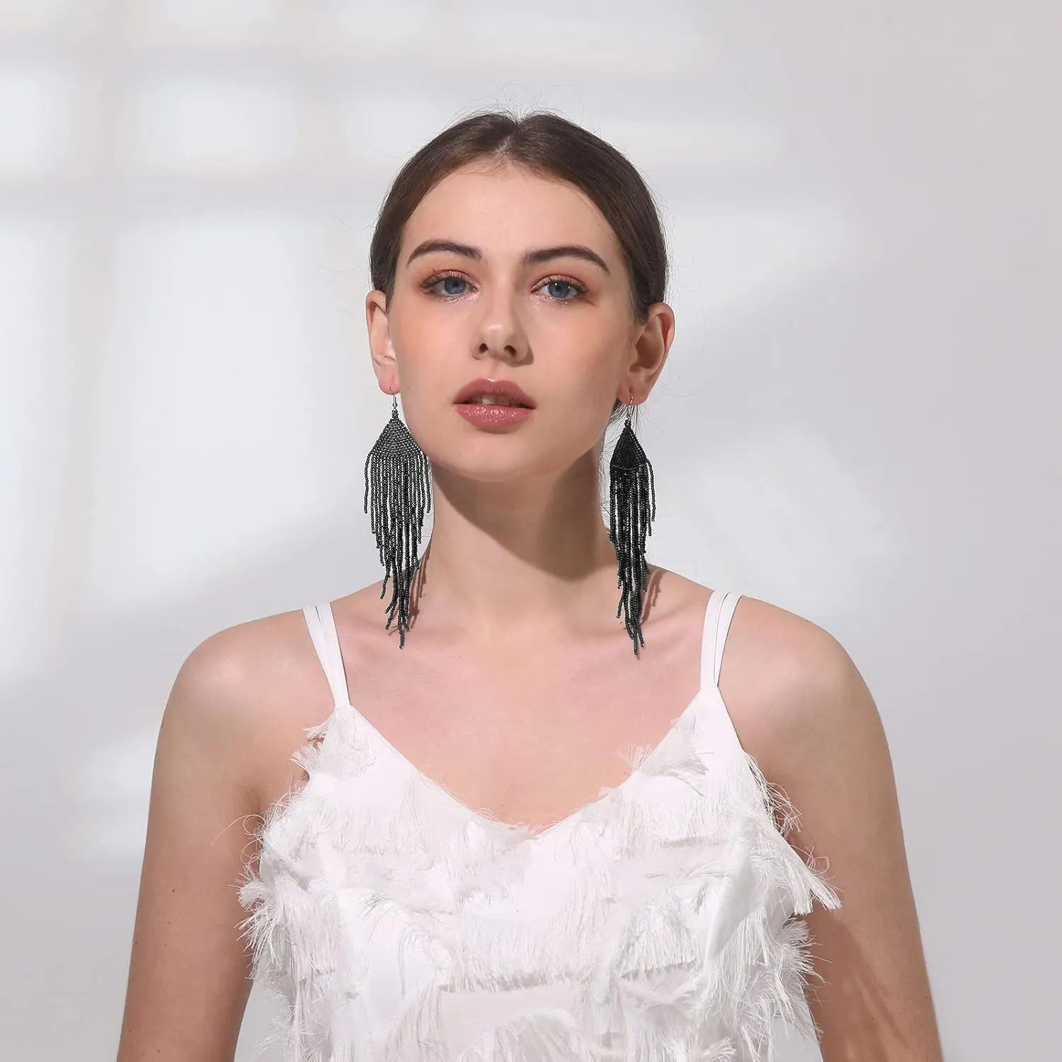 Handmade Beaded Tassel Earrings - Boho Drop Fringe Earrings for Women, Native American Indian Earrings