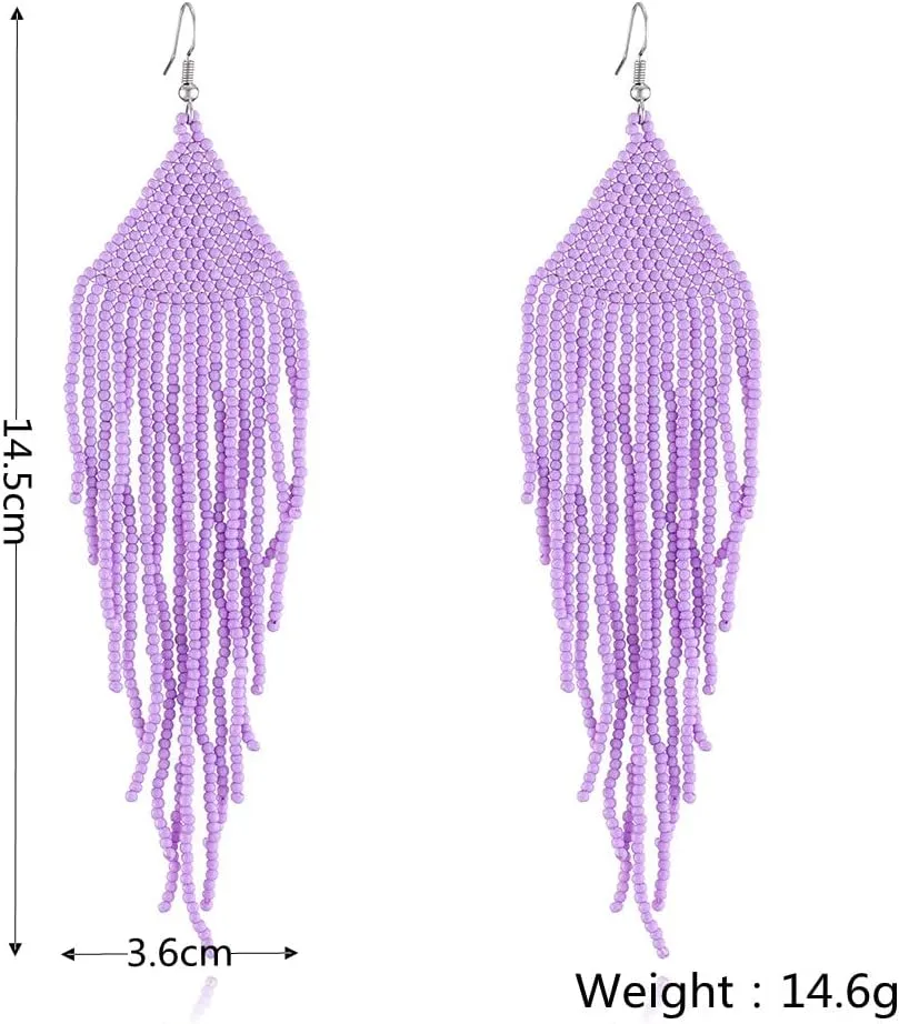 Handmade Beaded Tassel Earrings - Boho Drop Fringe Earrings for Women, Native American Indian Earrings