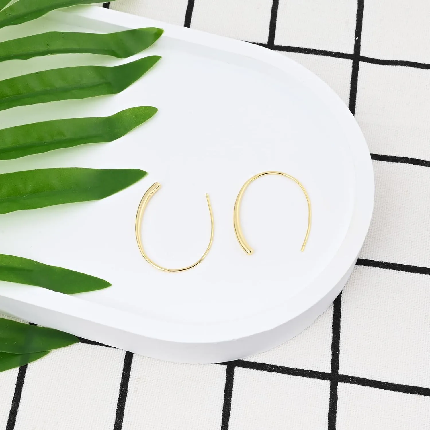 Handmade Pull Through Earrings 14K Gold Earrings Hypoallergenic Drop Open Hoop Earrings Dangle Threader Silver Earrings for Women Trendy