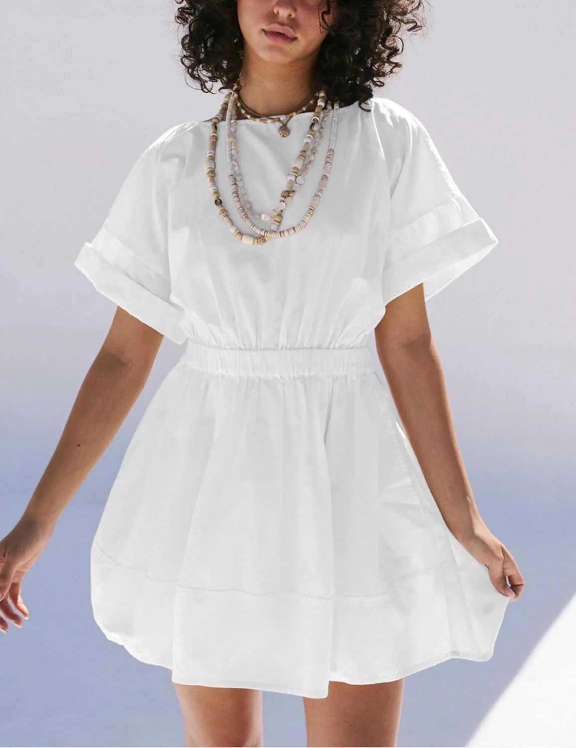 HangNiFang 2025 Womens Mini Summer Dresses Flowy Open Back Elastic Waist Sundress with Pockets