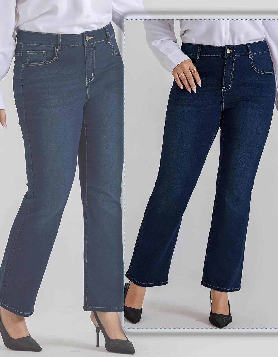 Hanna Nikole Women's Plus Size Wide Flared Jeans High Waisted Stretchy Bell Bottom Denim Jeans with Pockets